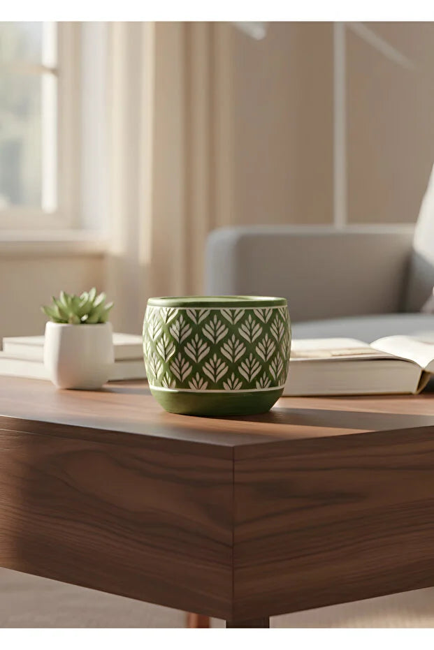 Bohem İskandinav Tarz Dekoratif Beton Yeşil Saksı 13×12 cm