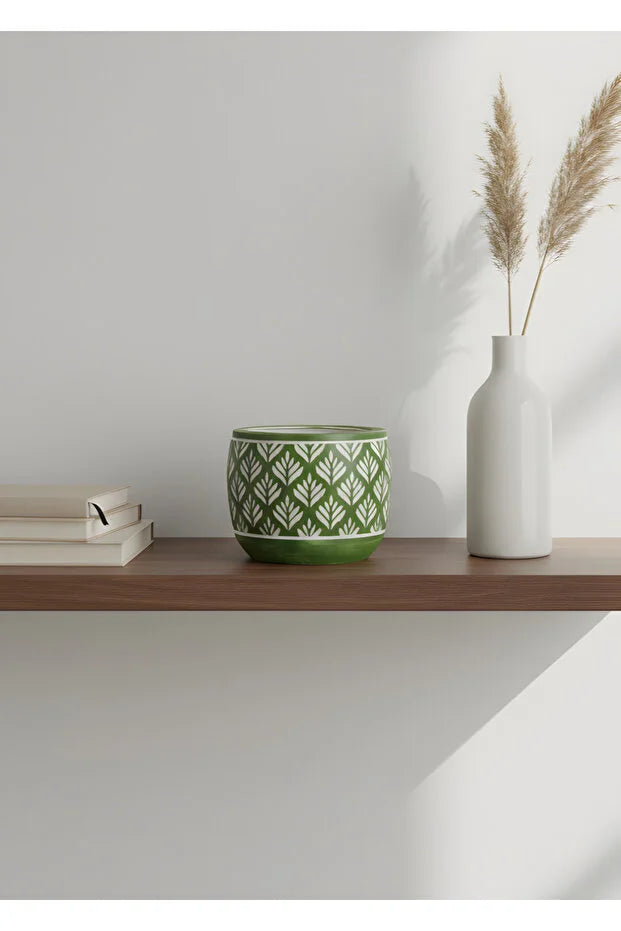 Bohem İskandinav Tarz Dekoratif Beton Yeşil Saksı 13×12 cm