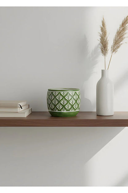 Bohem İskandinav Tarz Dekoratif Beton Yeşil Saksı 13×12 cm